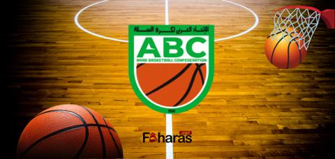 مباريات البطولة العربية للسلة للأندية رجال وخلفية أرضية صالة ملعب وشعار بطولة السلة